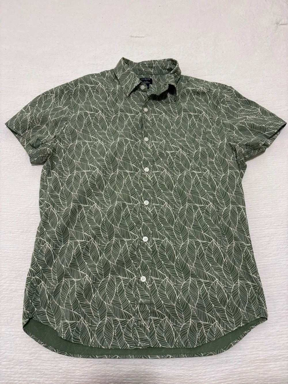 J. Crew Green Leaf-Print Short Sleeve Button-Down Shirt